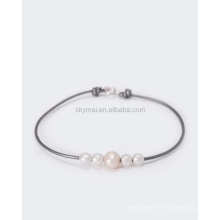 wholesale Pulsera de plata de ley 925 con pulsera de cuero genuino de perlas de agua dulce para mujer